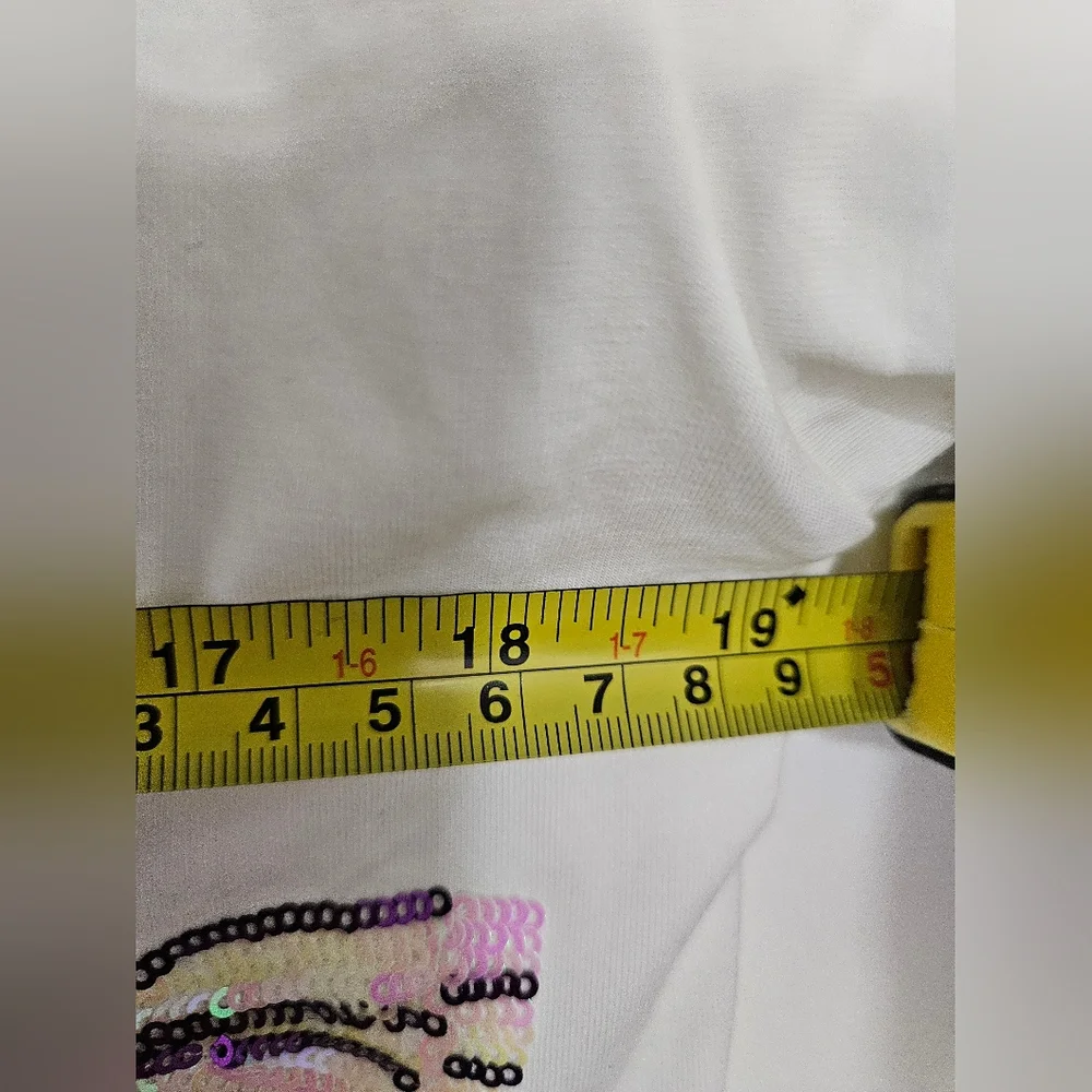 QUEEN OF SPARKLES White Short Sleeve Tee with Purple Sequin Bows - Picture 9 of 9